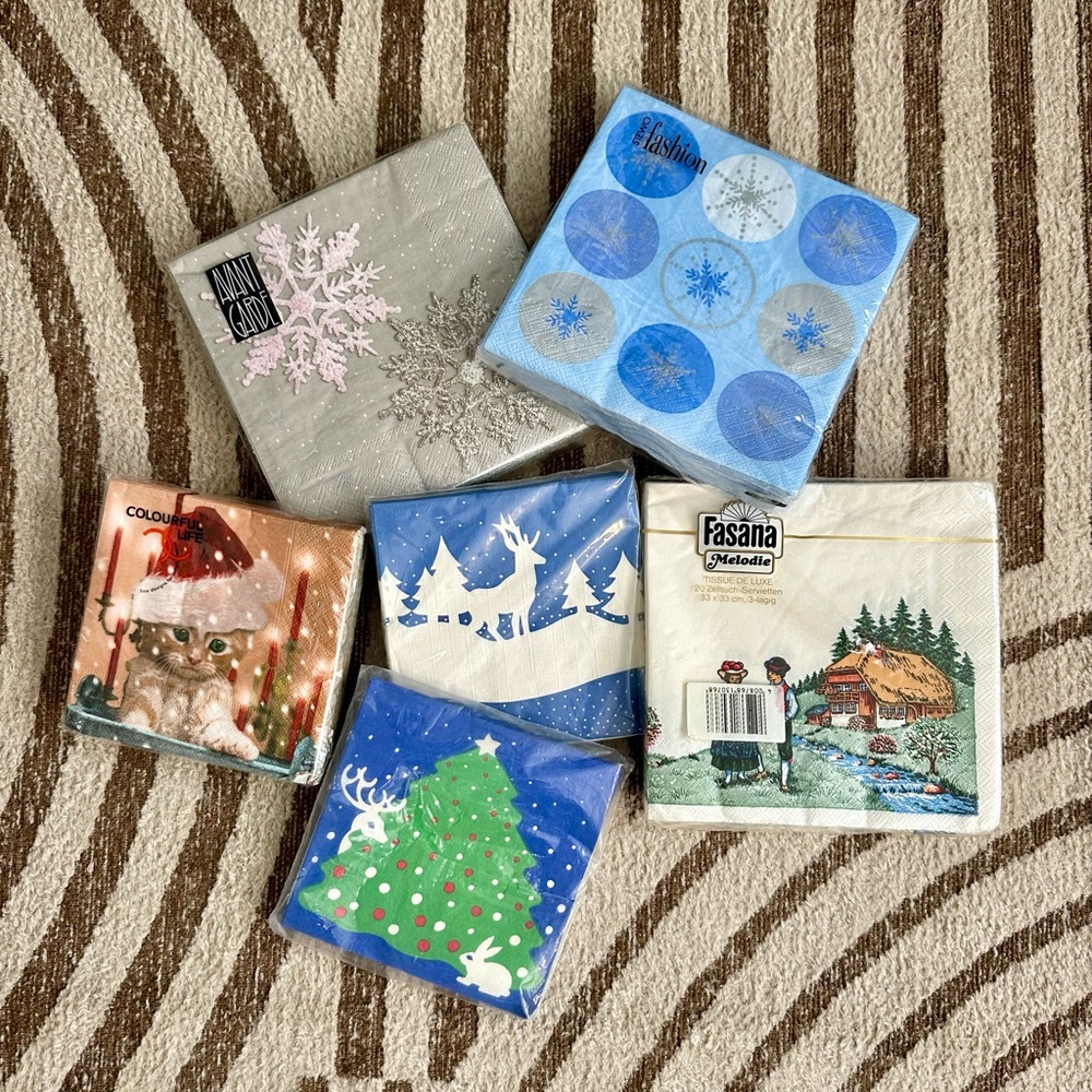Vintage Cocktail Napkins Big Lot Holiday Winter Christmas NEW / Sealed MCM Retro